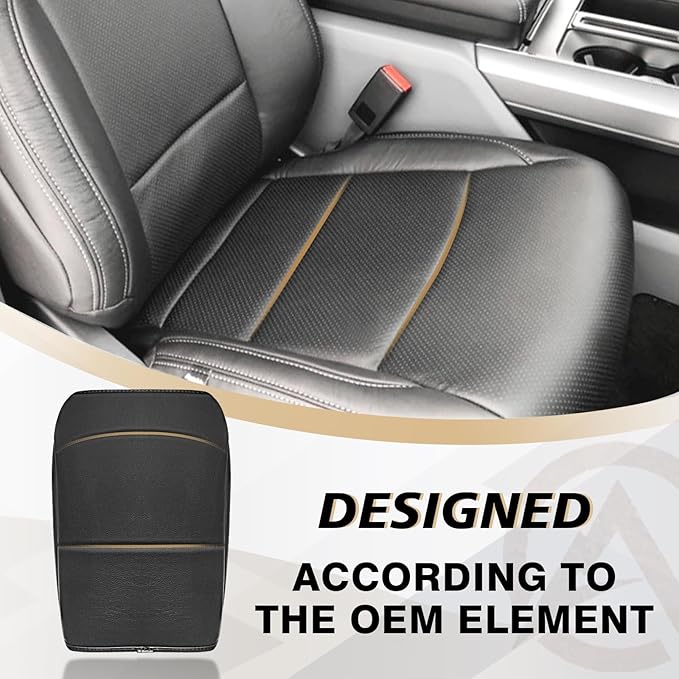 Muslogy Center Console Armrest Cover Compatible with Ford F150 2021-2024 2025 Comfort Armrest Pad Arm Rest Cushion Vegan Leather Protector Regular Thick(Bucket Seat ONLY)