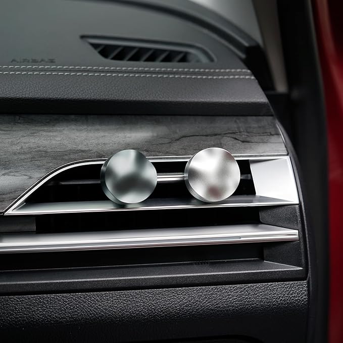 THEDOTS Silver Car Air Freshener, Frosted Ebony Scent, Solid Metal Fragrance, Odor Eliminator Auto Accessories for Men Gift