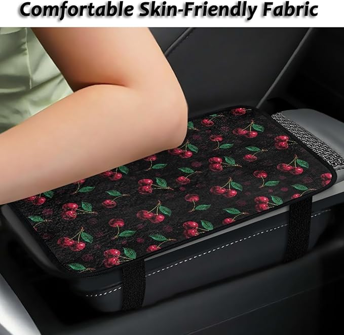 CLOHOMIN Cherry Car Center Console Cover Flannel Car Arm Rest Cushion Pad Winter Warm Automobile Interior Accessories for Women