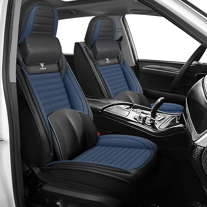 ARTIBY Seat Covers Custom Fit for Mitsubishi Outlander 2004-2025, Breathable and Comfortable Leather Seat Cover, Deluxe Waterproof Cushion Cover Auto Interior Accessories,Standard (Black Blue)
