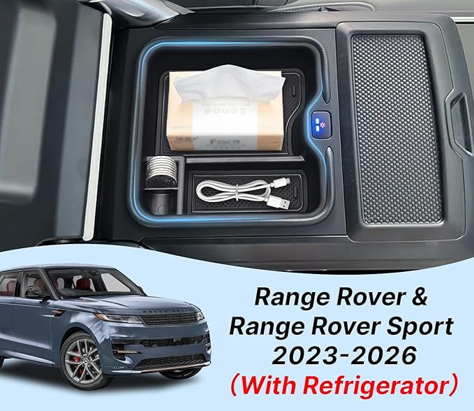 Center Console Organizer for Range Rover & Range Rover Sport 2023-2025 2026 Armrest Insert Tray Storage Box Interior Accessories with Refrigerator (NOT Fit for Models Without Refrigerator)