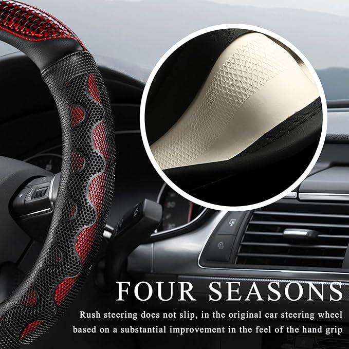 Car Steering Wheel Cover, 15 Inch Anti-Slip Steering Wheel Cover Protector with 3D Honeycomb Design, Universal Steering Wheel Covers for Cars Truck SUV, Car Accessories (Black)