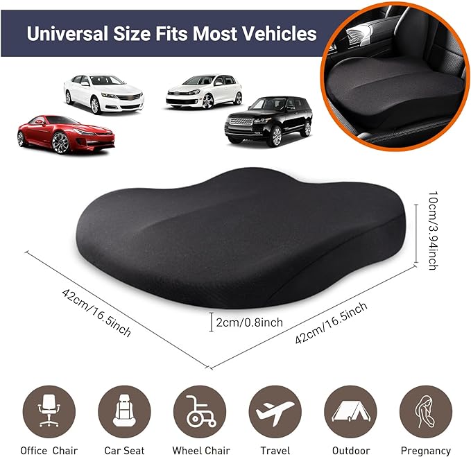 Car Seat Cushions for Driving, Comfort Memory Foam Wedge Driver Seat Cushion, Adult Booster Cushion, Adult Booster Seat for Car, Height 3.9 inch, for Car, Truck, Long Trips,Coffee