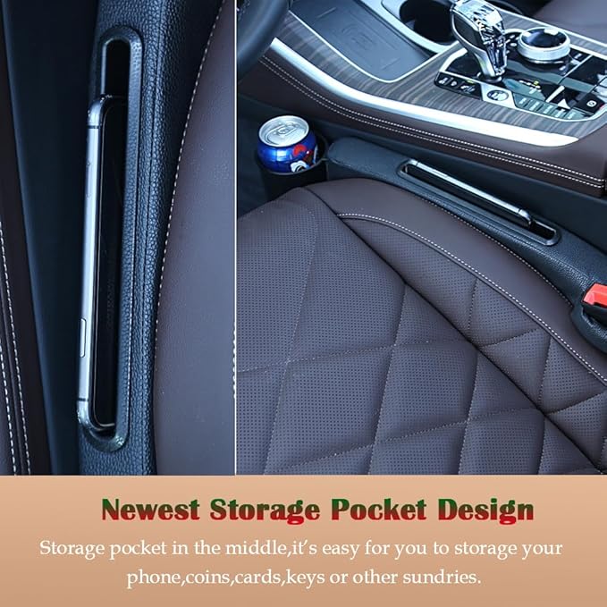 DURASIKO Advanced 3in1 Car Seat Gap Filler with Pocket Organizer and Removable Cupholder,Console Side Pocket Organizer,Car Seat Gap Pad for Cellphone Coin Key,Stopper and Blocker,PU Leather,2 Packs