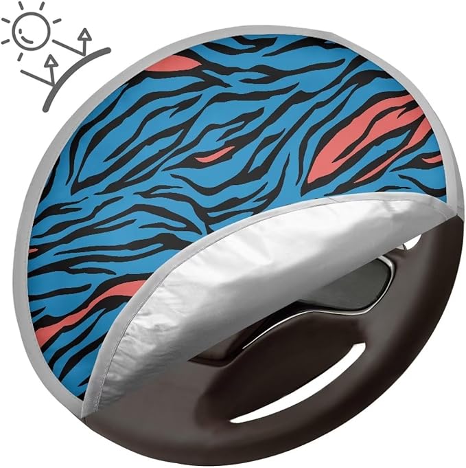 Zebra-Stripe Blue Red Pattern Steering Wheel Sun Shade Cover for Truck Car SUV Van Anti-Heat Car Steering Wheel Cover Steering Wheel Cover for Sun Protection Decorative Accessories