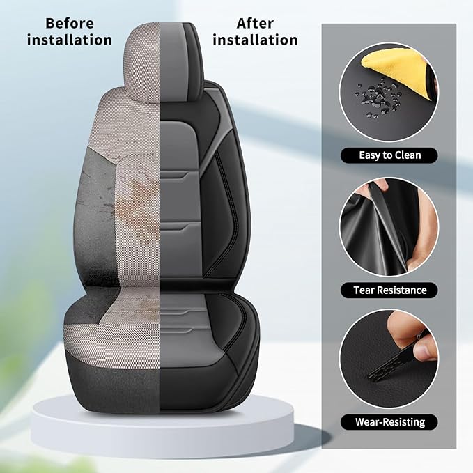 YORKNEIC Seat Covers for Hyundai Kona 2018-2024 2025:2 Row 5 Seat Full Set Faux Leather Car Seat Covers Cushion Waterproof Car Seat Protectors with Airbag Compatible(5 Seat Full Set,Black&Grey)