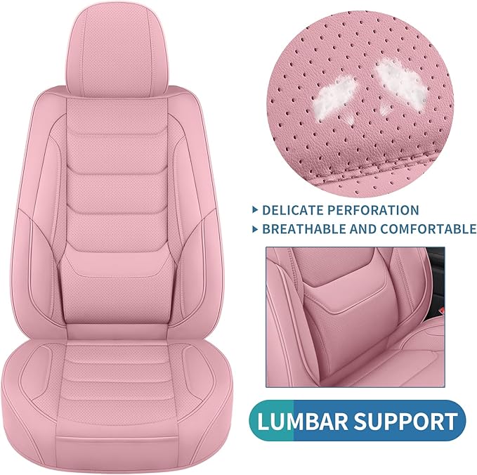 SCOMEE Pink Leather Car Seat Covers Front Seat Breathable Seat Protectors Waterproof Automotive Seat Covers Universal Fit for Most Cars SUVs Trucks Vehicles