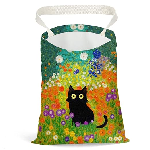Pykfrhh Black Cat Car Trash Bag, Car Trash Bag Hanging, Waterproof Cars Back Seat Hanging Organizer and Storage Trash Bags for Vehicle Travelling Camping Aesthetic Monet Decor