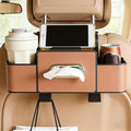 Multifunctional Car Organizers and Storage Box, 2026 New Backseat Car Organizer with Cup Holder, Tissue Box, Trash Bin & Hooks for Hold Phones, Snacks, Drinks, Handbags (Brown)