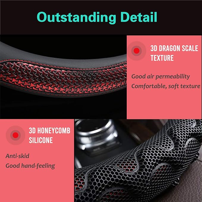 PINCTROT Small Size Steering Wheel Cover Great Grip with 3D Honeycomb Anti-Slip Design, 14 Inch (Wine Red)