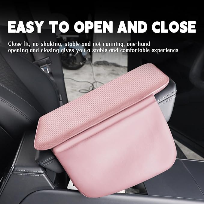 Car Armrest Cover Pad - Nappa Leather Car Center Console Cover with Breathable Holes, Non-Slip Auto Arm Rest Cushion, Universal Car Interior Accessories Fit forTesla Model Y Most Cars, SUVs (Pink)