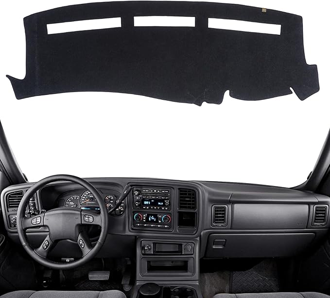 KEYOOG Dashboard Cover - Black Polyester Mat for Chevy Silverado, Avalanche, Tahoe, Sierra, Yukon (1999-2006), Custom Fit, Non-Slip, Anti-Glare