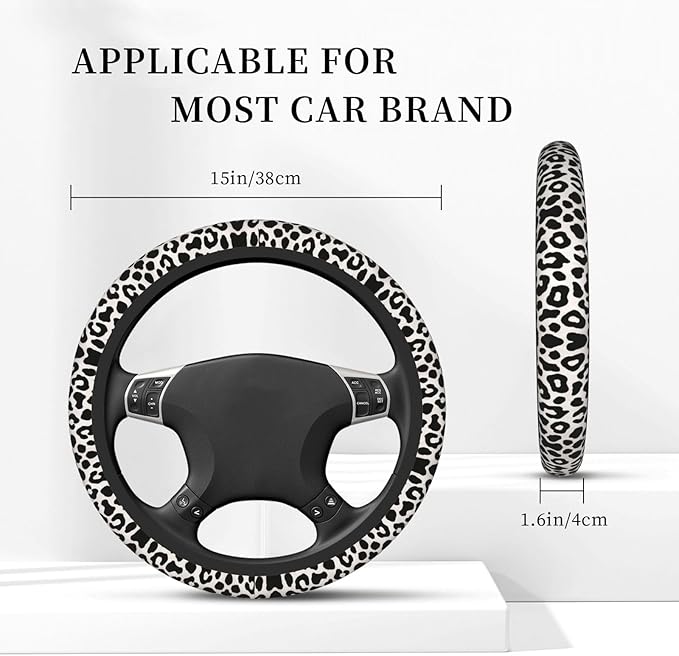 Black White Leopard Car Steering Wheel Cover, 15 Inch Steering Wheel Cover Stylish Decor for Most Cars