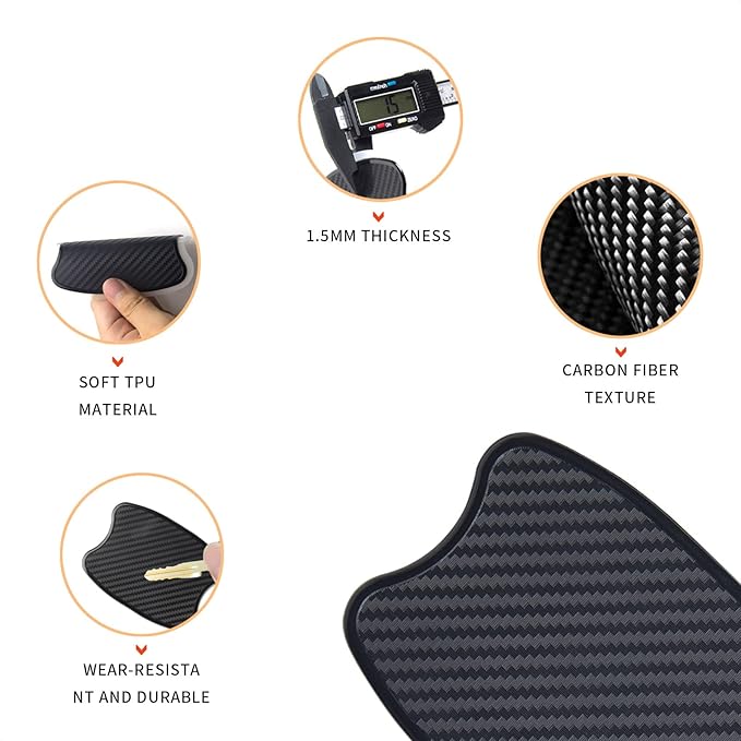 TANGSEN 4Pcs Universal 3D Carbon Fiber Texture Automotive Door Cup Handle Recess Paint Protector Cover Scratch Non-Marking TPU Personalize Pad Sticker (S)