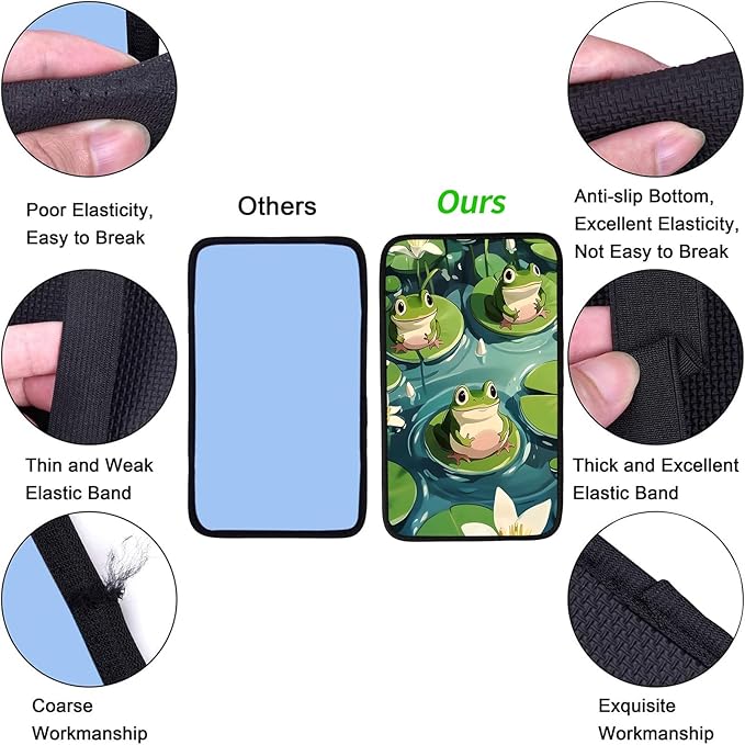 JANENFNA Car Armrest Cover Pads Universal Fashion Cute Auto Center Console Armrest Cover Pad with 2PCS Car Coasters Soft Waterproof Car Armrest Seat Protector for Women,Cute Frog on Lotus Leaf