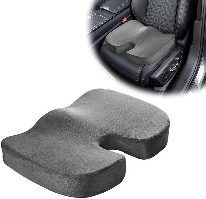 Memory Foam Seat Chair Cushion, Comfortable Auto Cushions for Long Periods of Sitting, Pregnancy Car Seat Cushion for Back, Coccyx & Sacrum Pain Relief (Grey)