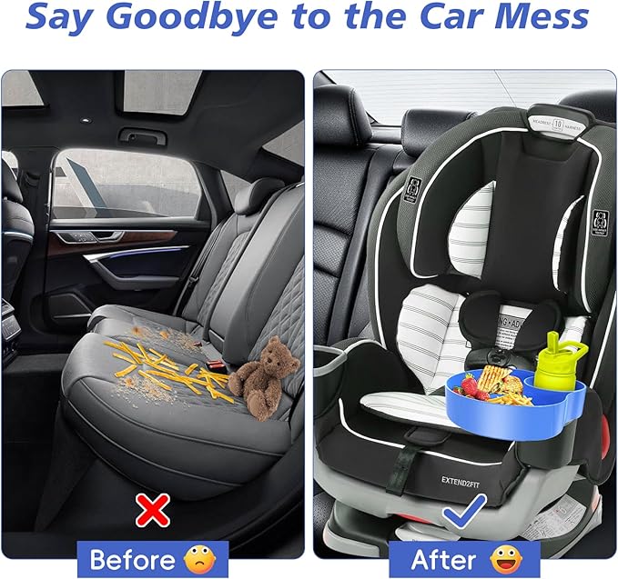 Car Seat Snack Tray for Kids: Kids Car Seat Tray with Cup Holder, Toddlers Road Trip Essential, Travel Snacks Food Plate for Stroller, Boosters with a Cup Holder 1PCS (Blue)
