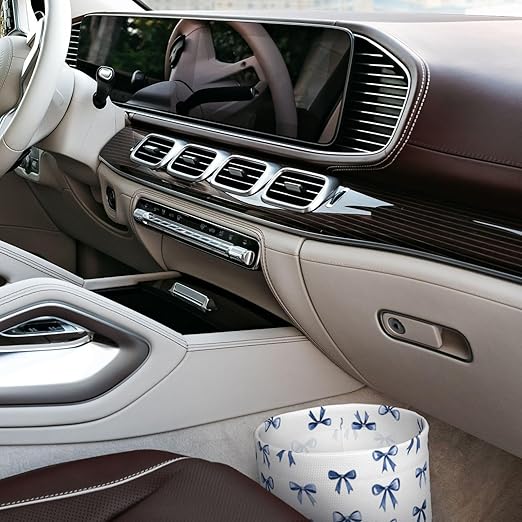 Blue Ribbon Bow Car Trash Can Leak-Proof Waterproof Hanging Trash Bin Collapsible Garbage Can for Car Accessories Travelling Camping