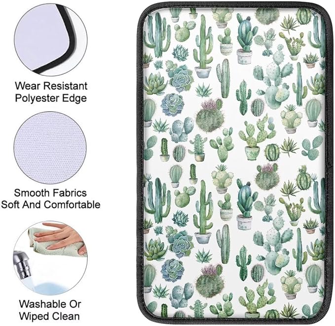 Cactus Car Armrest Pad Soft Breathable Automotive Center Console Non Slip Arm Rest Protector Cover Universal Cactus Car Interior Accessories Decor Green