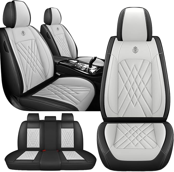 JGDL Car Seat Covers for Subaru Crosstrek 2016-2026, 5 Piece Set Nappa Leather Non-Slip Seat Protectors, Breathable Seat Cover Set. (Standard 5 Seats, Black White)