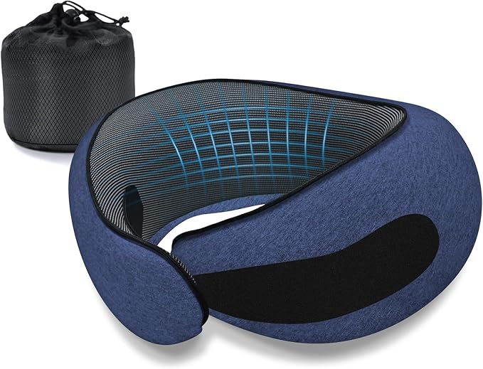 Dujuanus Neck Travel Pillows for Airplanes Memory Foam Neck Comfort Pillow Compact Ergonomic Design Sleeping Essentials for Long Flights Car Rides and Home Use (Blue)