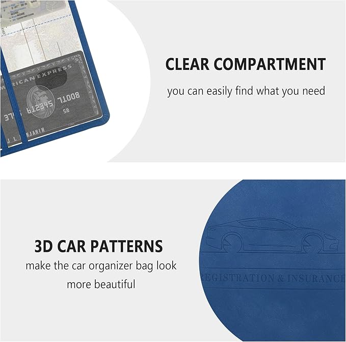 Car Registration and Insurance Holder,PU Leather Car Glove Box Organizer Car Document Holder for ID,Driver's License,Universal Car Organizer Car Accessories for Women/Men (Blue)