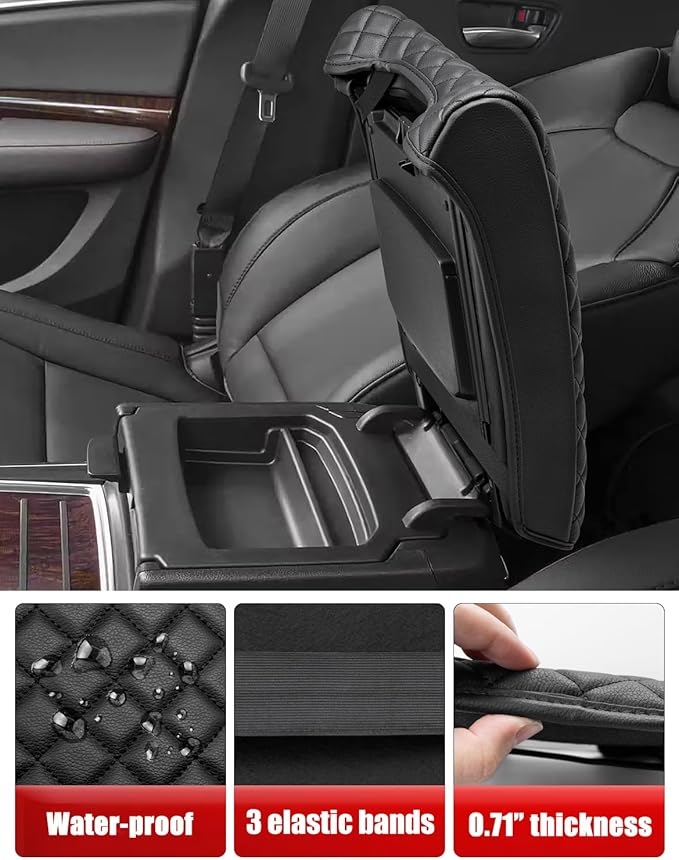 KBH Center Console Armrest Cover for Acura MDX 2015 2016 2017 2018 2019 2020, Vinyl Leather Trim, Middle Console Lid Protective Cover Cushion Pad, Anti-Scratch, Black