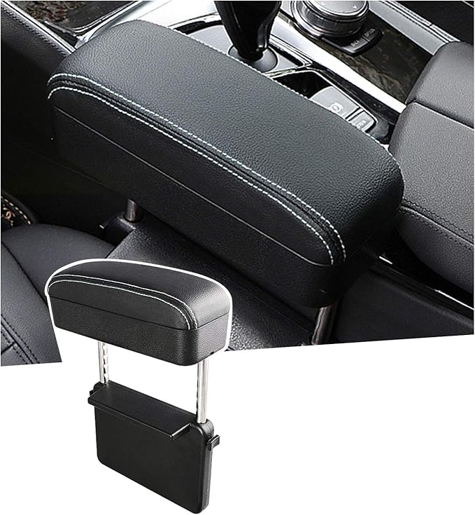 SKTU Auto Car Armrest Extender Support Elbow & Forearm Arm Wrist Rest Support Adjustable Height Comfort Pad Universal Fit for Most Car Models Center Console (White with Organizer)