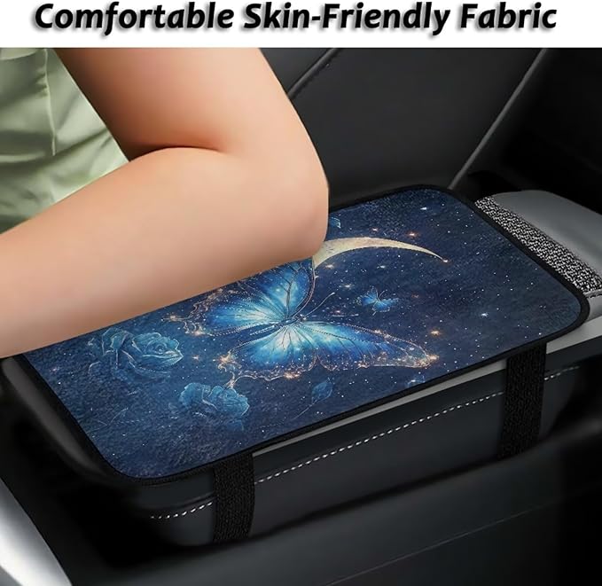 Bulopur Butterfly Rose Auto Console Armrest Cover Flannel Arm Rest Car Comfortable Armrest Console Cover Easy to Install Fashion Auto Interior Universal Fit Most Cars Women Men