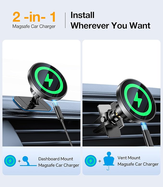 for MagSafe Car Mount Charger【100% Compatible 】carmount 2.0 Magnietic Phone Holders for Your Car Cell Phone Mount for Car Air Vent Dashboard Wireless Car Charger for iPhone 17 16 15 14 13