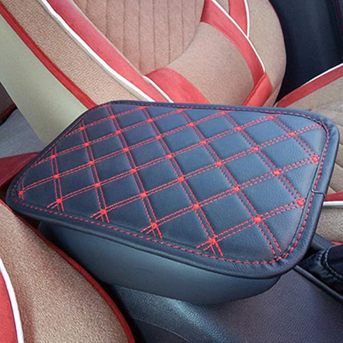 Forala Auto Center Console Pad PU Leather Car Armrest Seat Box Cover Protector Universal Fit (D-Black&Redline)