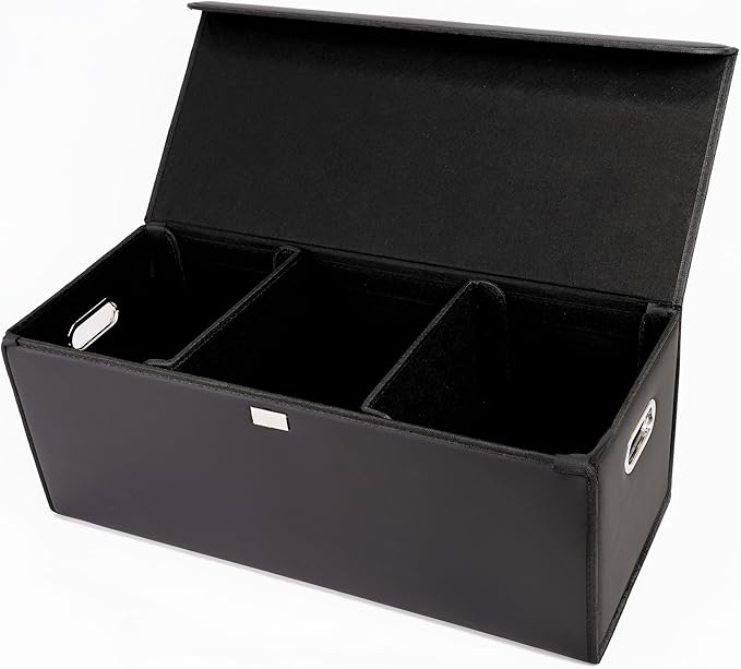 Venotxvi Trunk Organizer for Car With Lid,Foldable Trunk Organizer for SUVs & Sedans,Multi-Functional Leather Storage Box- Black - Large