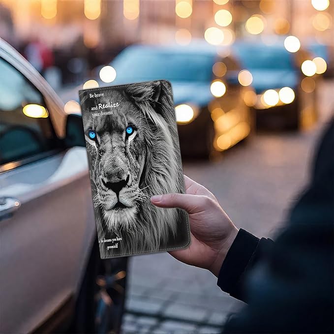 SOTWONSO Car Registration Holder, Waterproof PU Leather Vehicle Card Document Glove Box Organizer, Women Interior Auto Accessories Case for Cards, Driver License Car Insurance Holder, Lion Pattern