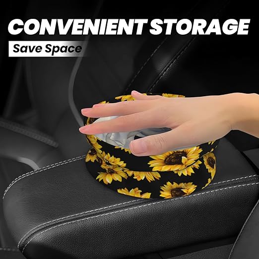 KXWQTRDD Car Garbage Bag Abstract Yellow Sunflower Mini Car Trash Bin Portable Collapsible Waterproof Rubbish Bag for Car Accessories Back Front Seat Cup Holder