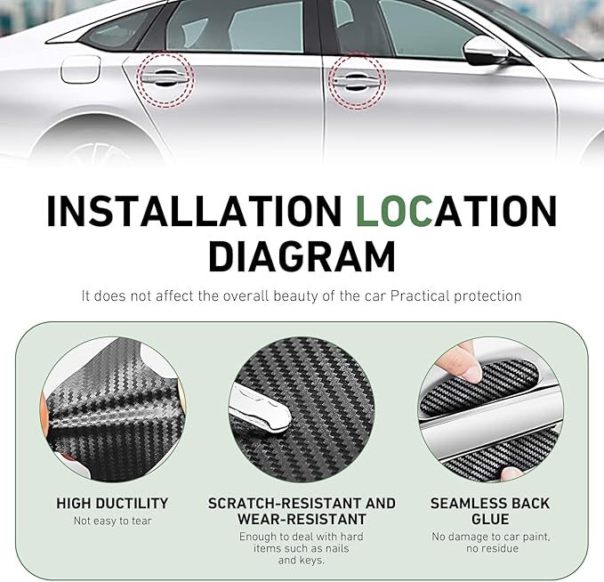 4 PCS Car Door Handle Bowl Sticker, Carbon Fiber Leather Cars Handle Scratch Protectors, Self-Adhesive Door Bowl Decor Decal, Universal for Most Cars (Black)