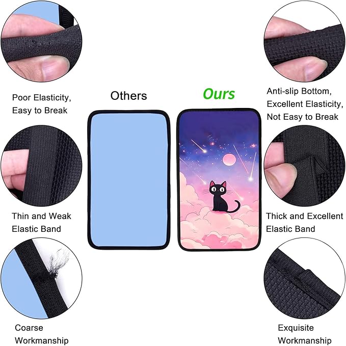 JANENFNA Car Armrest Cover Pads Universal Fashion Cute Auto Center Console Armrest Cover Pad with 2PCS Car Coasters Soft Waterproof Car Armrest Seat Protector for Women,Cute Cat on Pink Clouds