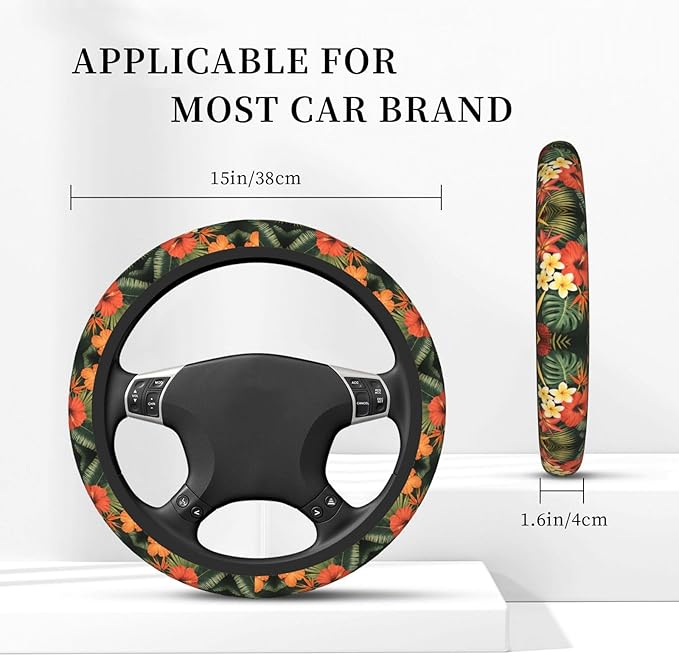 Neoprene Steering Wheel Cover Hawaiian Floral Print Car Steering Wheel Cover Universal Fit for Most Cars
