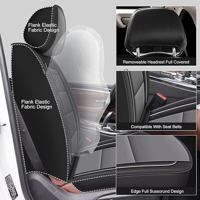 YORKNEIC Leather Car Seat Covers Fit for Hyundai Accent 2017-2025: 5 Seats Full Set Seat Covers - Waterproof Auto Seat Protector Compatible Airbag (Black&Grey)