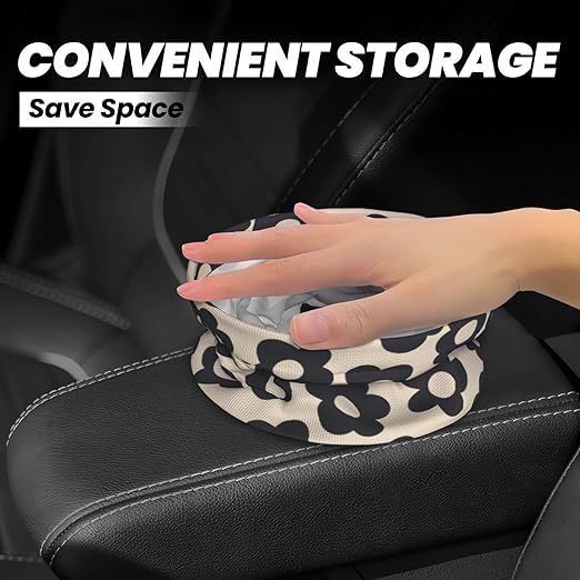 YANGDADA Vintage Groovy Flowers Car Trash Can Small Portable Car Garbage Bag for Back Front Seat RV's Camping Accessories