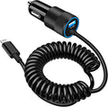 [Apple MFi Certified] iPhone Car Charger Fast Charging, Rombica 4.8A USB Car Power Cigarette Lighter Car Carplay Charger with 6FT Coiled Lightning Cable for iPhone 14 13 12 11 Pro Max XS XR X SE iPad