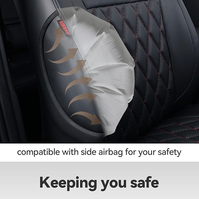 coverdream Tacoma Seat Covers Custom Fit for 2005-2011 Toyota Tacoma Double Cab/Crew Cab(TRD Sport Seats),Fully Covered Faux Leather Seat Protector-Full Set(Black & Diamond)