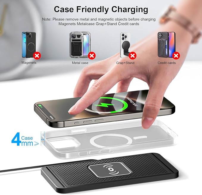 Wireless Charging Pad for Car for Genesis GV60 Magma Concept, 15W Fast Wireless Charger Mat Non-Slip Silicone Car Center Console Phone Charging Pad,B/15W-USB