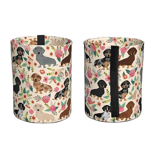 Dachshund Sausage Dogs Pink Flowers Print Car Trash Can Leak Proof Hanging Waterproof Garbage Can Multipurpose Trash Bin for Car SUV Front Seat Headrest Collapsible and Portable Storage Pocket