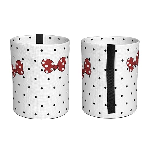 Cute White Polka Dots Red Bow Car Trash Can Garbage Cans Foldable,Small Hanging Car Organizer Storage Bag Leak Proof, Auto Back Seat Trash Bin Universal for Truck, SUV, Outdoor Travel