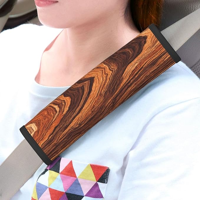 Wood Steering Wheel Cover Elastic Non-Slip Car Steering Wheel Covers with Seat Belt Shoulder Pad for Women Men