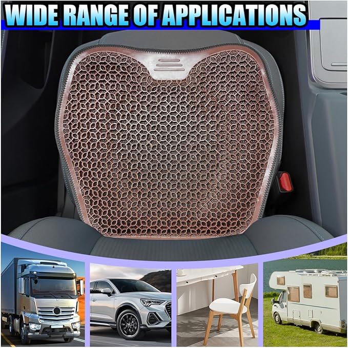 Gel Car Seat Cushion, Cooling Breathable Car Driving Seat Protector Cover, Comfortable Anti-Slip Chair Cushion Pad, Universal Automotive Interior Accessories for Sedan & Office (Coffee)