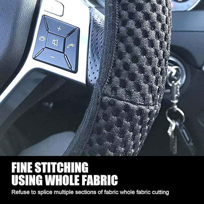 Pack-1 Car Steering Wheel Cover, Ice Silk 3D Massage Mesh Breathable Without Inner Ring Steering Wheel Cover, Elastic Easy Grip Anti-Slip Protector for 14.5"-15", Universal for Cars (Black)