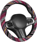 Boho Car Steering Wheel Cover, Ethnic Style Anti-Slip Coarse Flax Cloth Auto Wheel Cover, Bohemian Steering Wheel Protector for Most SUVs Vans Trucks, Car Accessories (Style J)
