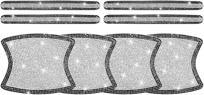 8PCS Bling Car Door Handle Protector, Crystal Rhinestone Anti-Scratch Vehicle Door Handle Bowl Stickers, Glitter Automotive Exterior Decal Accessories, Universal for Vehicles (Black/White)