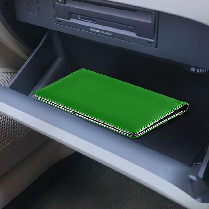 Caihoyu Custom Car Registration and Insurance Card Holder Personalized Leather Glove Box Organize Men Women Wallet Accessories Case for Cards, Essential Document Driver License Green